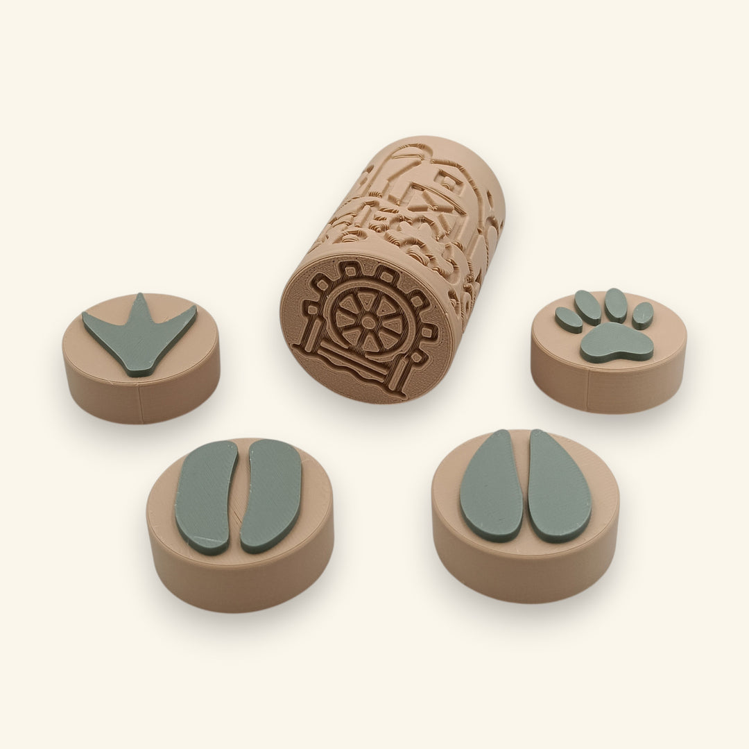 Stamps-roller Fermă pe o parte, cu roata de moară de pe capăt — jucărie pentru plastilină de la joacă bună
