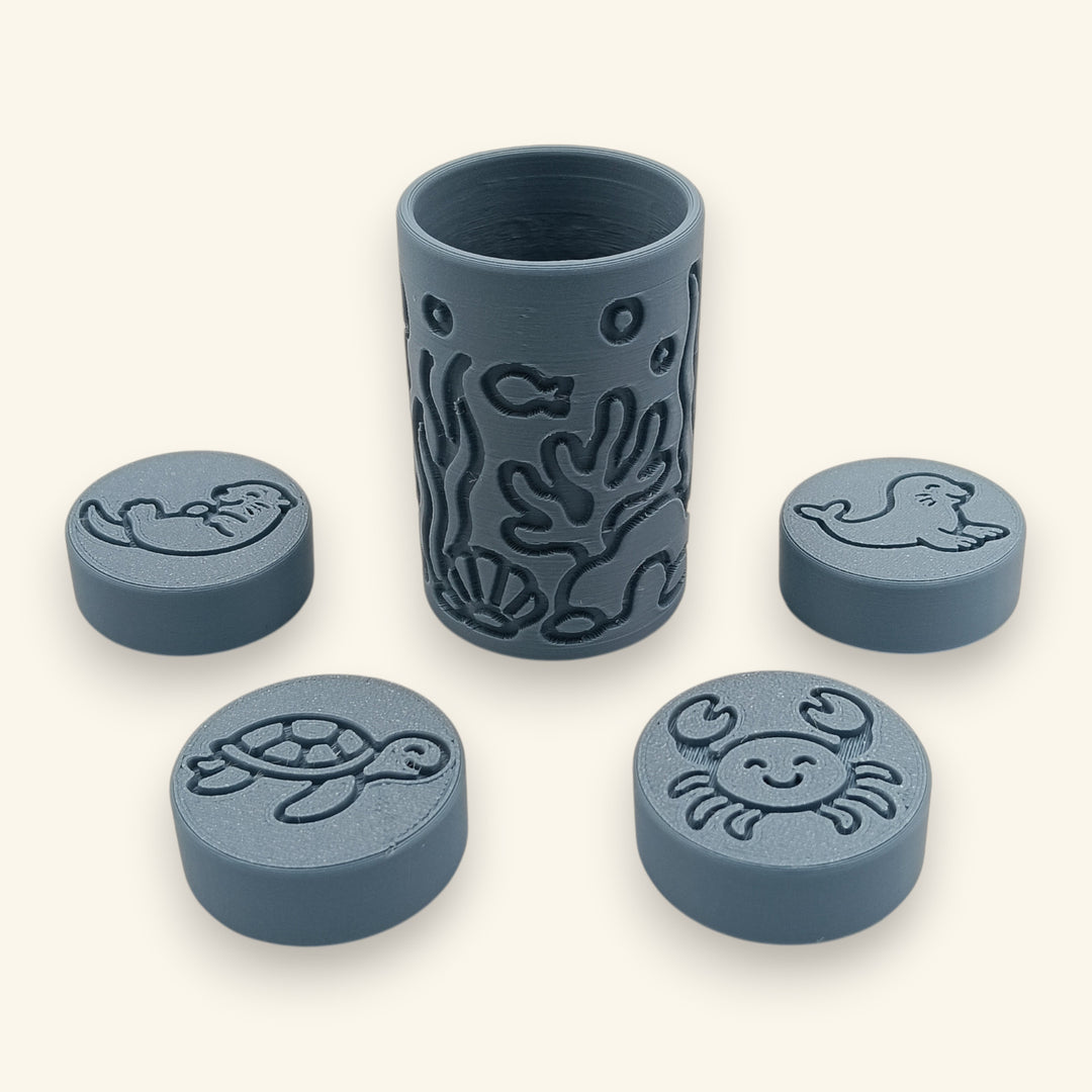 Fețele cu vidra, broasca-țestoasă, crabul și foca ale ștampilelor — Stamps-roller Ocean pentru plastilină de la joacă bună