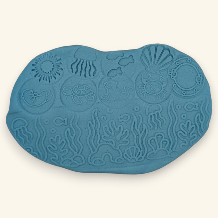 Toate amprentele Stamps-roller Ocean presate în plastilină — viețuitoarele mării și reciful — de la joacă bună