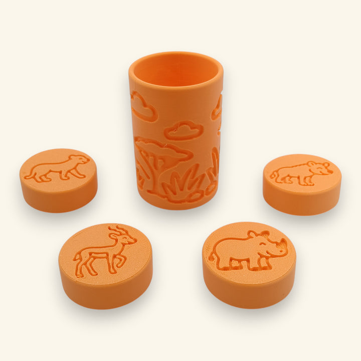 Fețele cu ghepardul, impala, rinocerul și hiena ale ștampilelor — Stamps-roller Safari pentru plastilină de la joacă bună